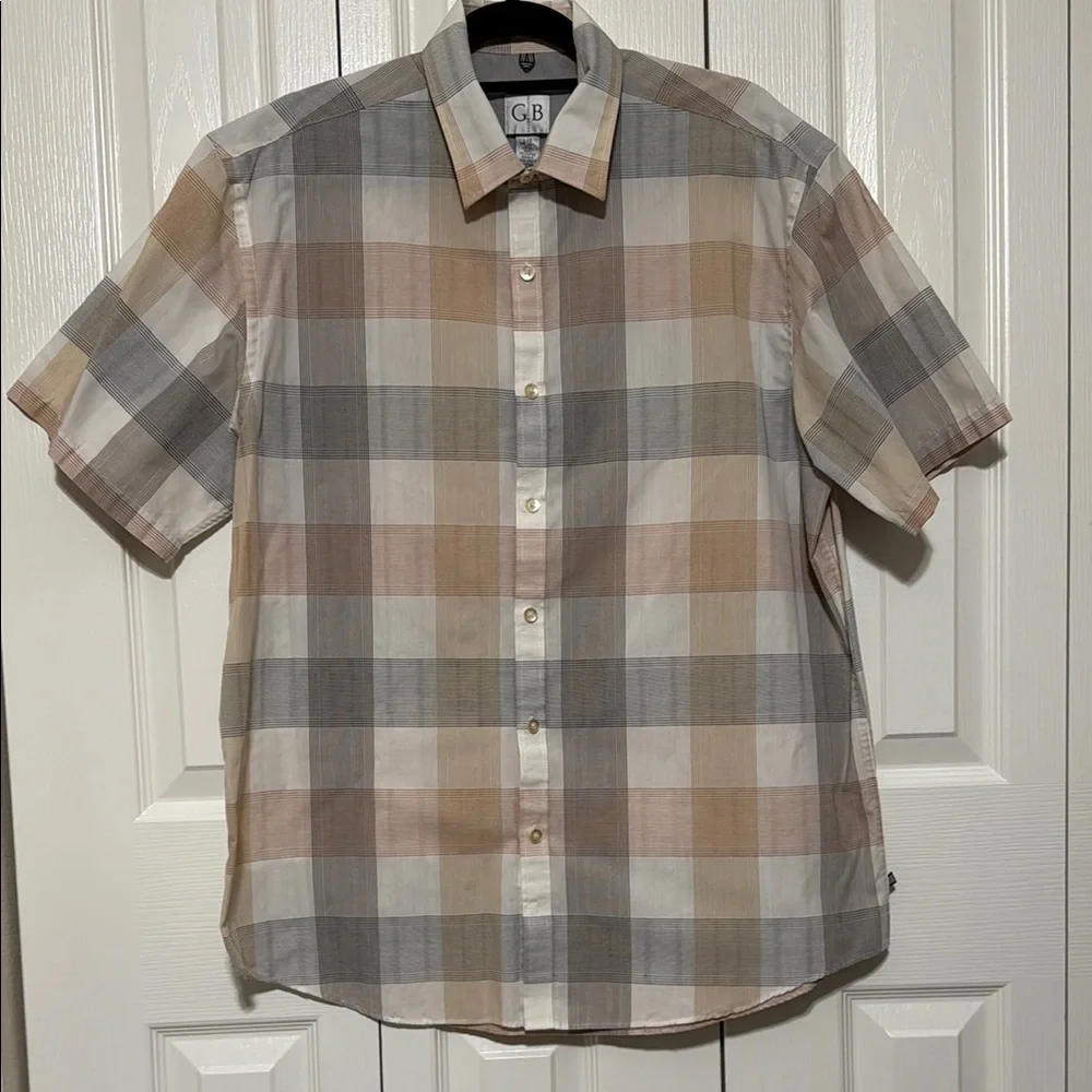 Geoffrey Beene Men’s SZ L (16-16 1/2) Checkered Short Sleeve Button Down Shirt - Picture 1 of 10